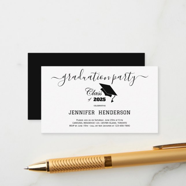 Cartão De Informações Classe Simples De Festa de formatura Preta De 2025 (Frente/Verso In Situ)