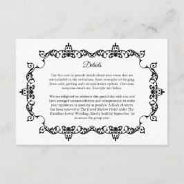 Cartão De Informações Classic  Black and White Ornately Framed Wedding