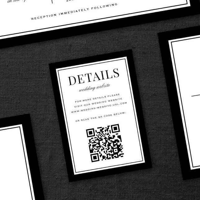 Cartão De Informações Classic Black Frame Wedding Details QR Code (Criador carregado)