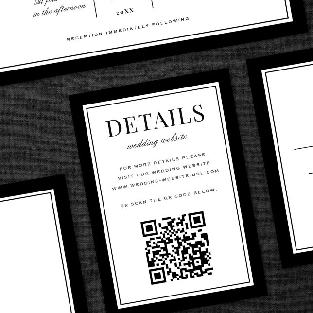 Cartão De Informações Classic Black Frame Wedding Details QR Code (Criador carregado)
