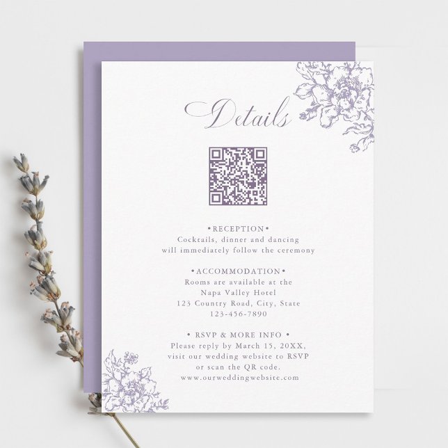 Cartão De Informações Classic Bloom Garden Lavender Wedding Details (Criador carregado)