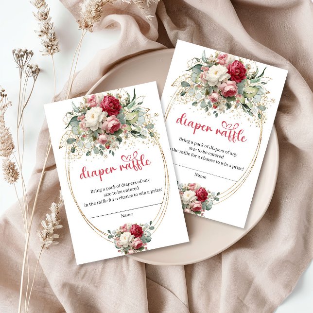 Cartão De Informações Classic Burgundy Blush Floral Diaper Raffle Card (Classic Burgundy Blush Floral Diaper Raffle Card)