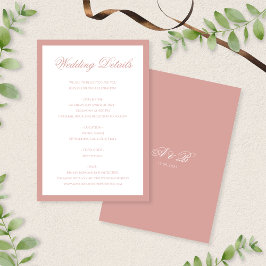 Cartão De Informações Classic Dusty Rose Monogram Script Wedding Details