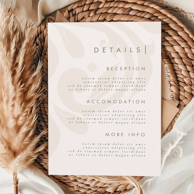 Cartão De Informações Classic Elegant Cream Sage Damask Wedding Details (Criador carregado)