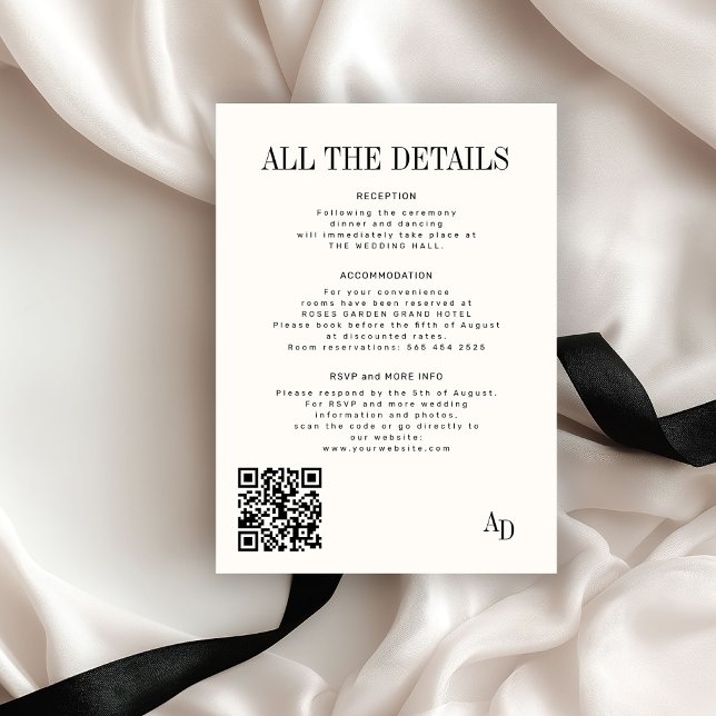 Cartão De Informações Classic elegant ivory old money wedding details (Criador carregado)