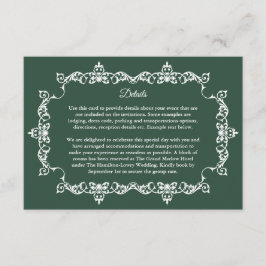 Cartão De Informações Classic Forest Green Ornately Framed Wedding