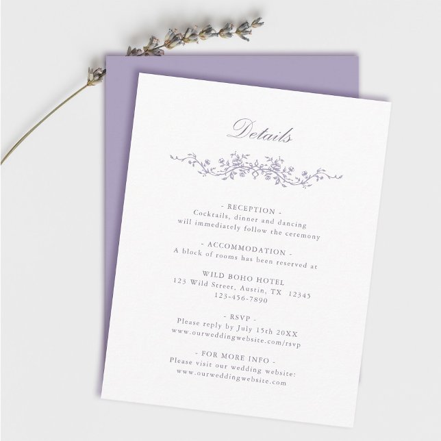 Cartão De Informações Classic French Victorian Lavender Wedding Details (Criador carregado)