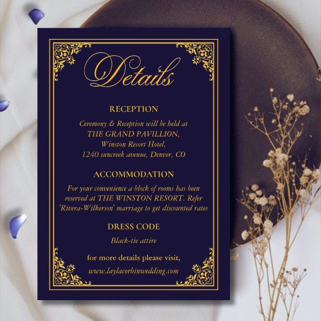 Cartão De Informações Classic Gold Frame Royal Wedding Details (Criador carregado)