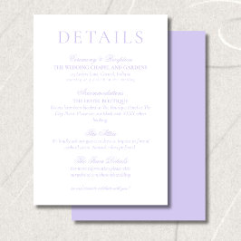 Cartão De Informações Classic Lavender Minimalist Wedding Details