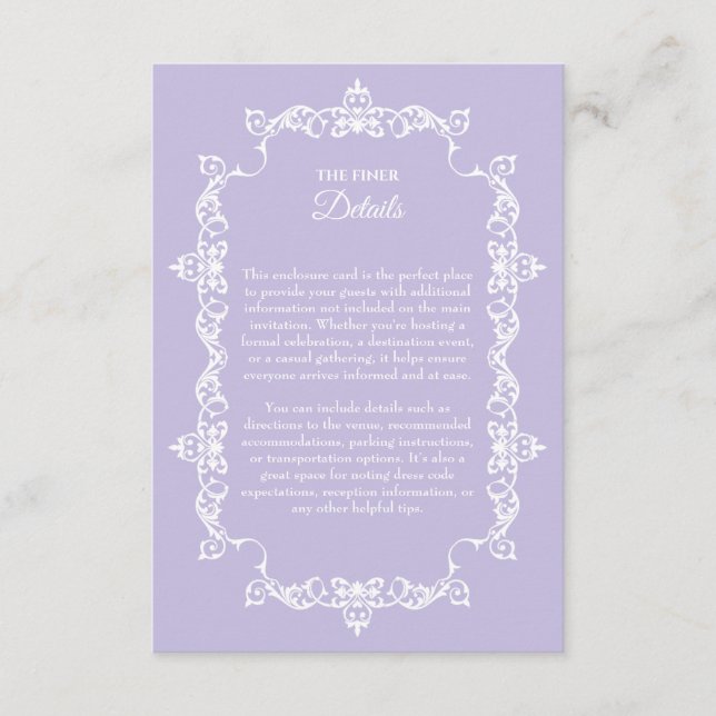 Cartão De Informações Classic Lavender Purple Ornately Framed Wedding (Frente)