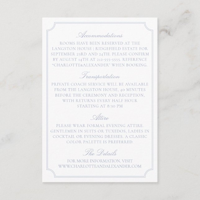 Cartão De Informações Classic Light Blue Fruit Bowl Wedding Details Card (Frente)