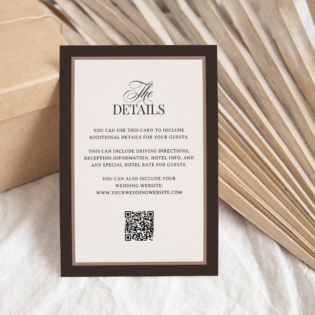 Cartão De Informações Classic Luxe Brown | QR Code Wedding Guest Details (Criador carregado)