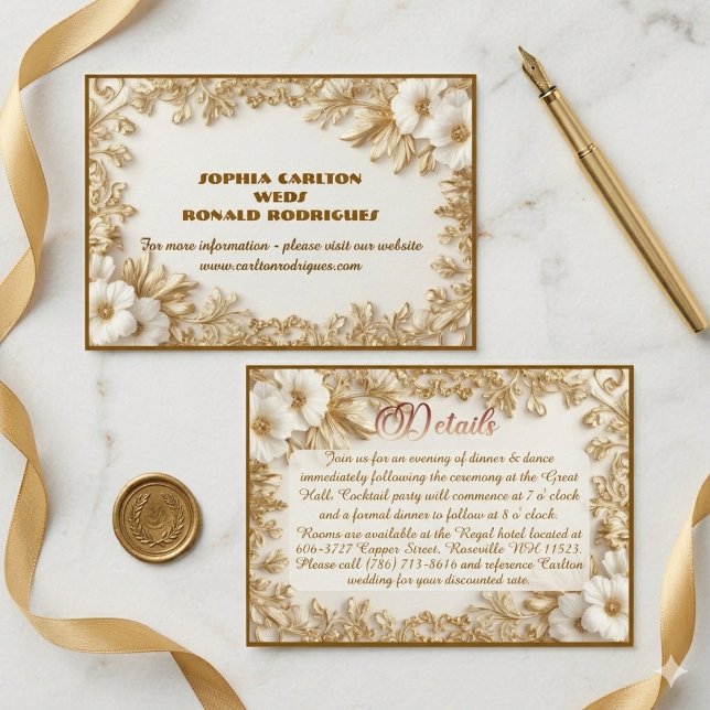 Cartão De Informações Classic Luxury Gold Ornate Royal Romantic Wedding  (Classic Luxury Gold Ornate Royal Romantic Wedding Enclosure Card)