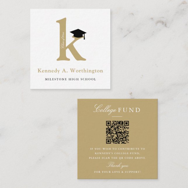Cartão De Informações Classic Monogram Gold 'K' Graduation College Fund (Frente/Verso)