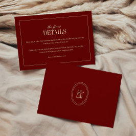Cartão De Informações Classic Monogram Wine Red Wedding Details