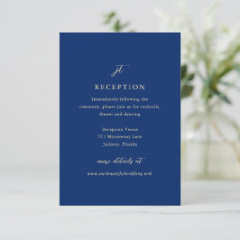 Cartão De Informações Classic Navy Blue Monogram Elegant Wedding