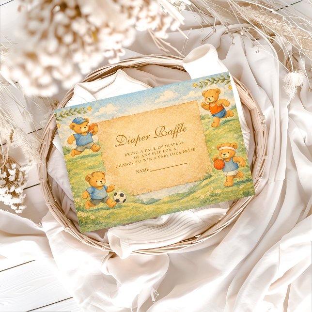 Cartão De Informações Classic Nursery Sports Bears Diapper Raffle (Criador carregado)