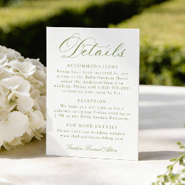 Cartão De Informações Classic Olive Green Calligraphy Wedding Details