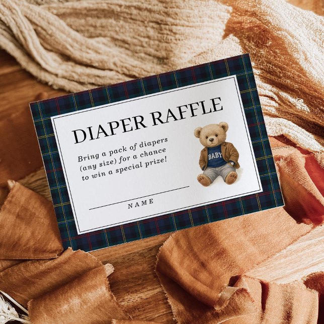 Cartão De Informações Classic Plaid Teddy Bear Diaper Raffle Cards  (Criador carregado)