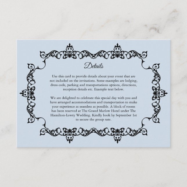 Cartão De Informações Classic Powder Blue Ornately Framed Wedding (Frente)