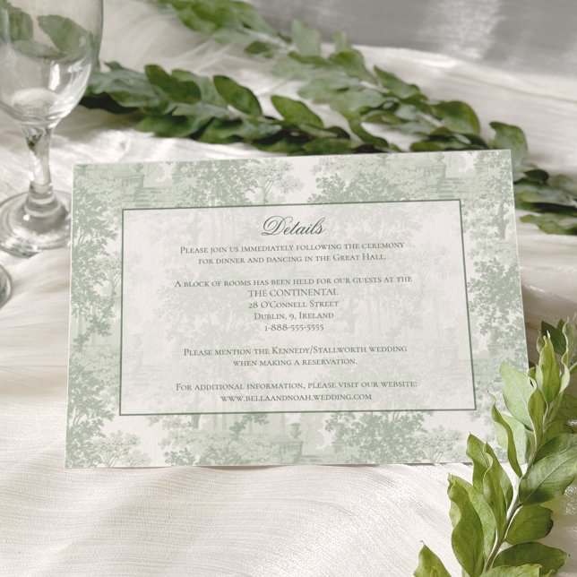 Cartão De Informações Classic Sage Green Landscape Toile Wedding (Criador carregado)