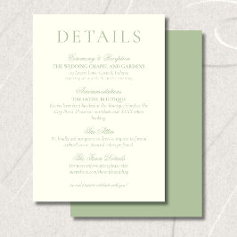Cartão De Informações Classic Sage Green Minimalist Wedding Details