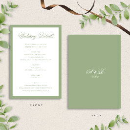 Cartão De Informações Classic Sage Green Monogram Script Wedding Details