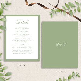 Cartão De Informações Classic Sage Green Monogram Script Wedding Details