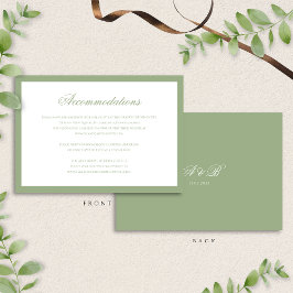 Cartão De Informações Classic Sage Green Monogram Wedding Accommodation