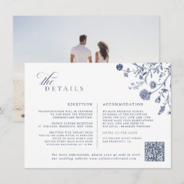 Cartão De Informações Classic Victorian Blue French QR Code Wedding