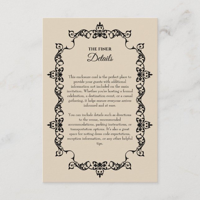 Cartão De Informações Classic Warm Sand Ornately Framed Wedding (Frente)