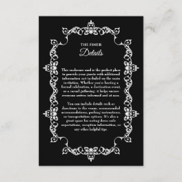 Cartão De Informações Classic White on Black Ornately Framed Wedding