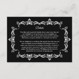 Cartão De Informações Classic White on Black Ornately Framed Wedding