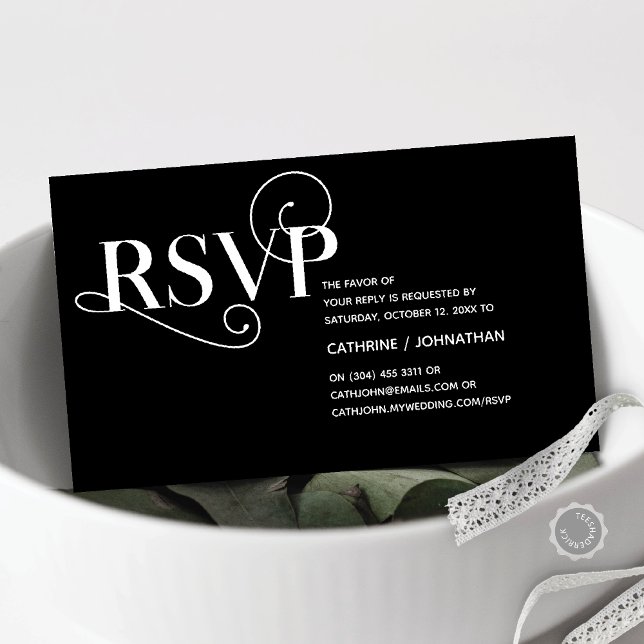 Cartão De Informações Clássica Moderna, VP de Casamento, Resposta, Respo (Elegant Classy, Invitation RSVP respond Enclosure Card, in Classy Black and White themed)