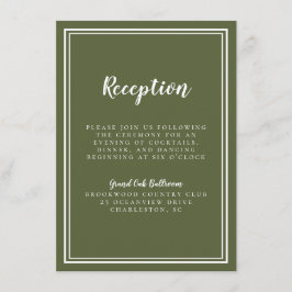 Cartão De Informações Clássico Branco Verde Recepção de casamento Simple
