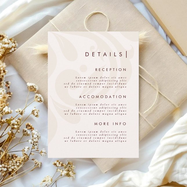 Cartão De Informações Clássico Chic Creme Borgonha Detalhes de Casamento (Criador carregado)