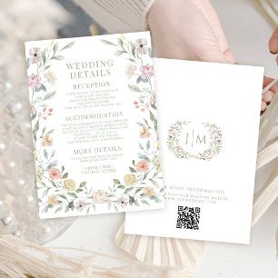 Cartão De Informações Clássico Chic Floral Pastel Casamento Detalhes do