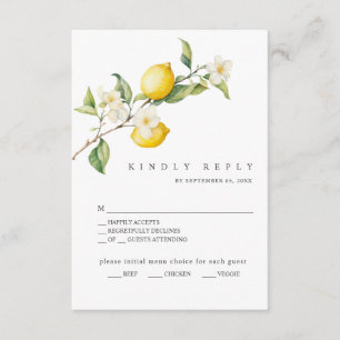 Cartão De Informações Clássico Citrus Lemon Summer Wedding RSVP Card