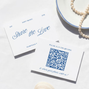 Cartão De Informações Clássico Código QR de Casamento de Foto Azul Compa