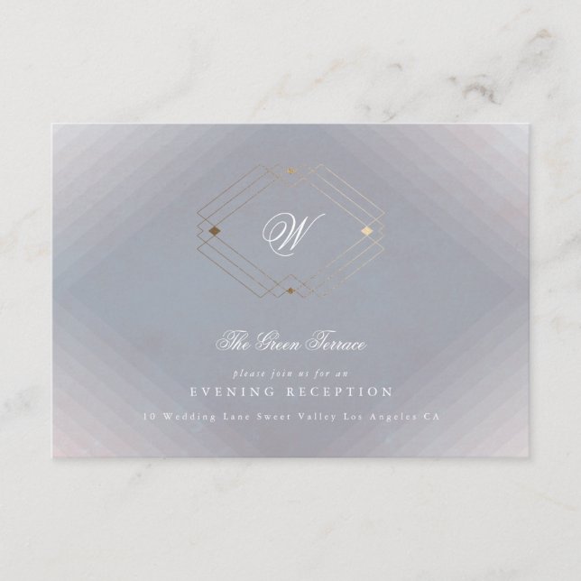 Cartão De Informações Clássico Deco Dourado Casamento de Caligrafia Cinz (Frente)