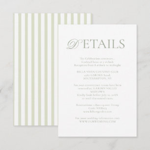 Cartão De Informações Clássico Elegante⎮Detalhes de Casamento Listrados 