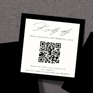 Cartão De Informações Clássico elegante QR RSVP marfim casamento mini