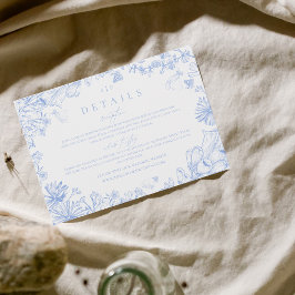 Cartão De Informações Clássico Enclosure de Casamento Floral Azul Branco