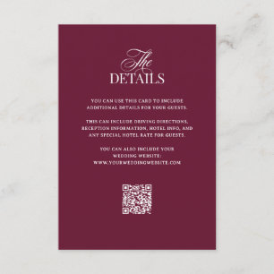 Cartão De Informações Clássico Luxo Borgonha Detalhes do Casamento Cód