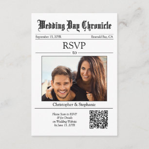 Cartão De Informações Clássico Minimalista 1 Foto Código QR Jornal Branc