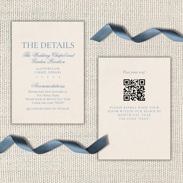 Cartão De Informações Clássico Script Elegante Azul Poeirento (Classic Elegant Script Dusty Blue Enclosure Card)