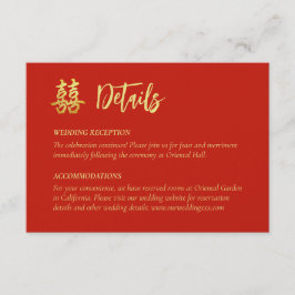 Cartão De Informações Clássico simples casamento chinês dupla felicidade