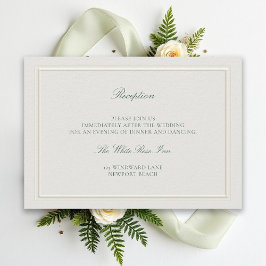 Cartão De Informações Clássico Verde Elegante Recepção de Casamento em E