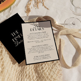 Cartão De Informações Classy Black Cream Old Money Wedding Details
