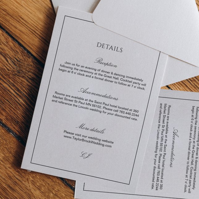 Cartão De Informações Classy Calligraphy Black and White Wedding Details (Criador carregado)